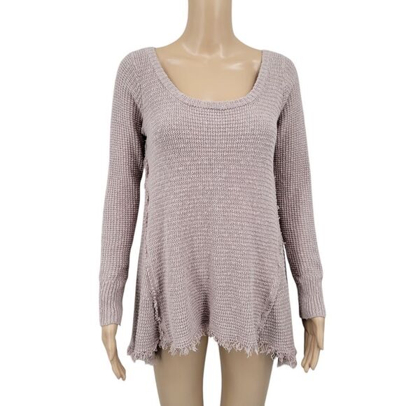Ruby Moon Cozy Distressed Knit Sweater Taupe Women's Size Medium - Picture 1 of 9